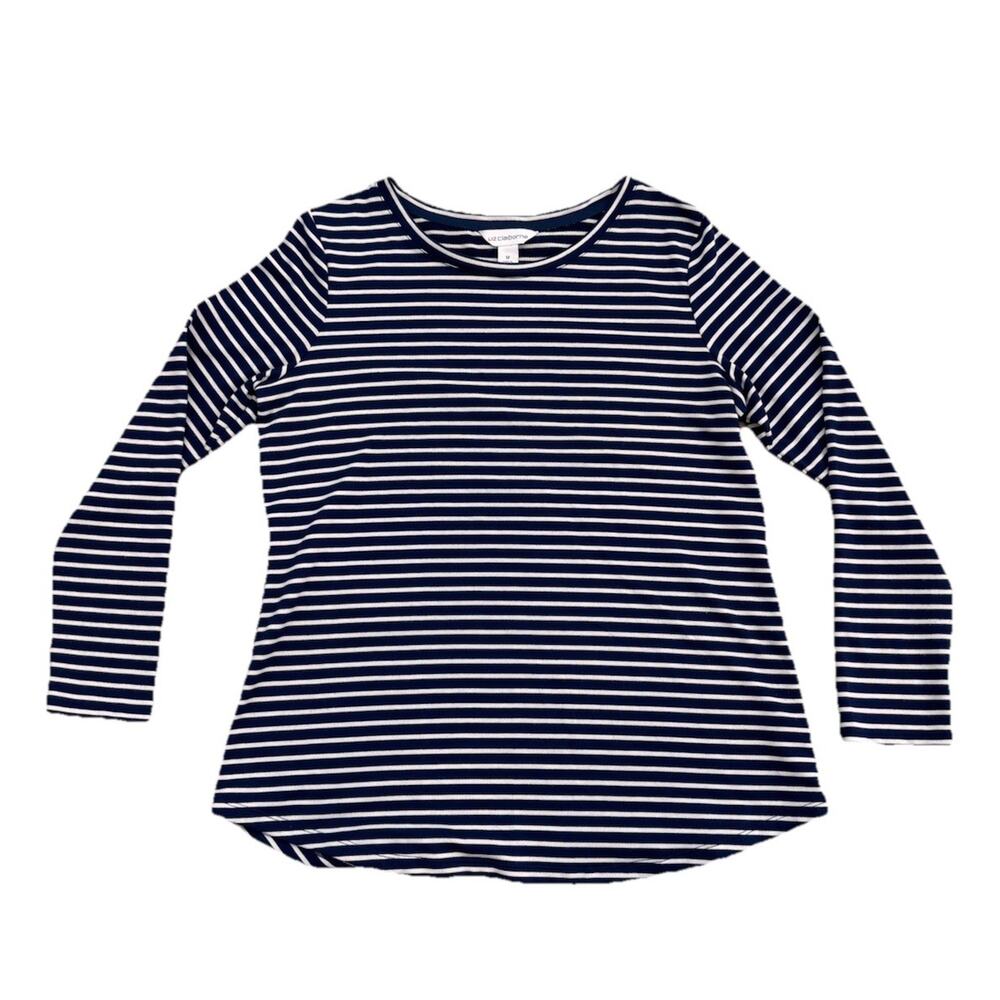 Liz Claiborne Womens Medium Navy White Striped Long Sleeve Knit Top